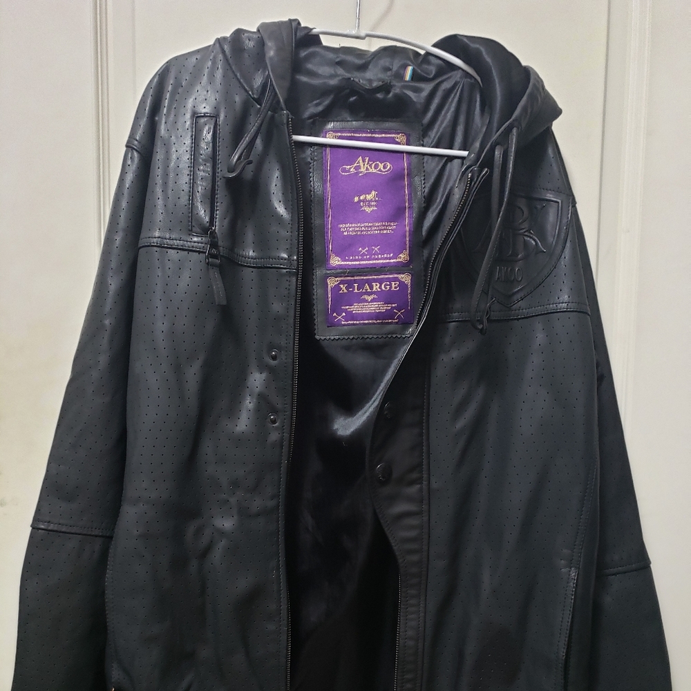 Akoo XL Black Leather Hoodie